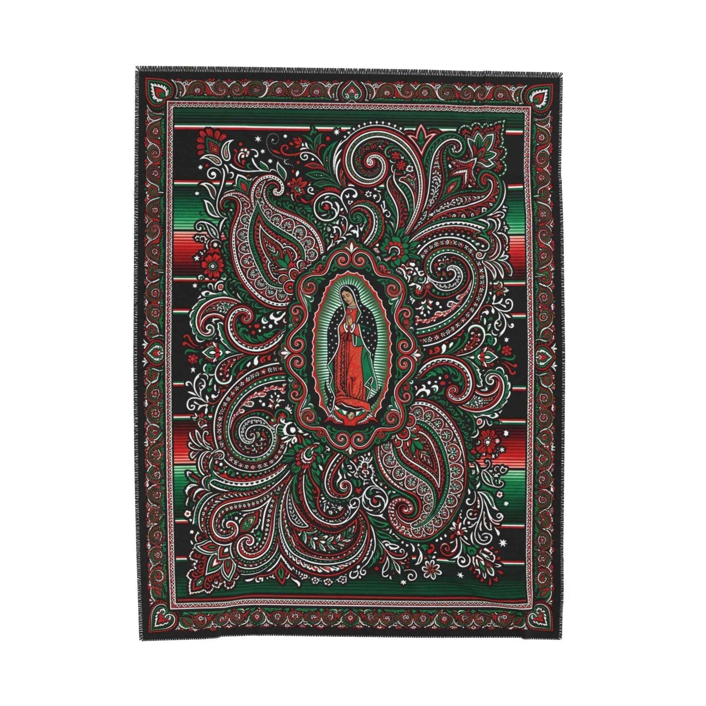 Virgen de Guadalupe Blanket, Sacred Art Throw, Mexican Folk Art Decor, Intricate Paisley Design, Spiritual Home Accent, Religious Gift