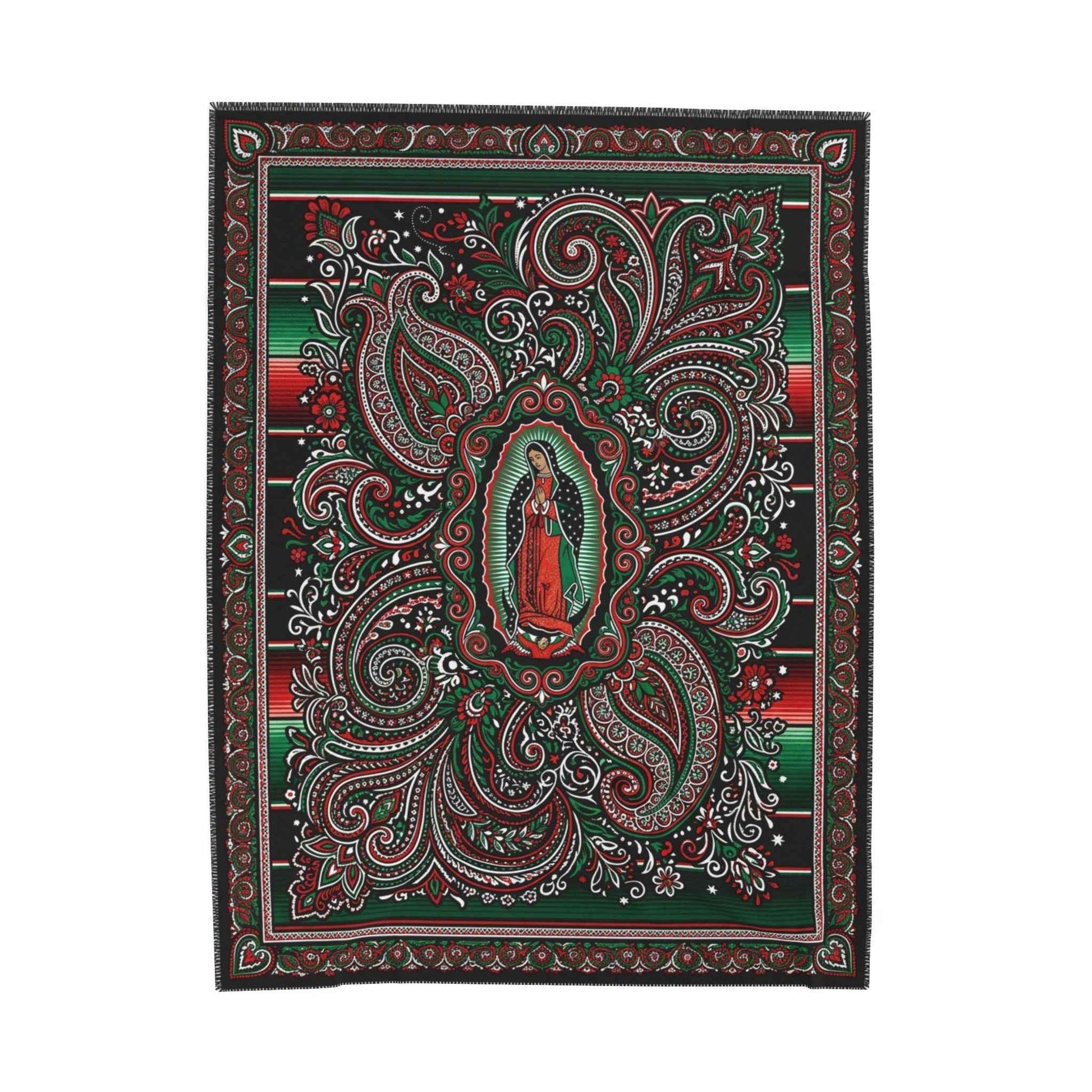 Virgen de Guadalupe Blanket, Sacred Art Throw, Mexican Folk Art Decor, Intricate Paisley Design, Spiritual Home Accent, Religious Gift