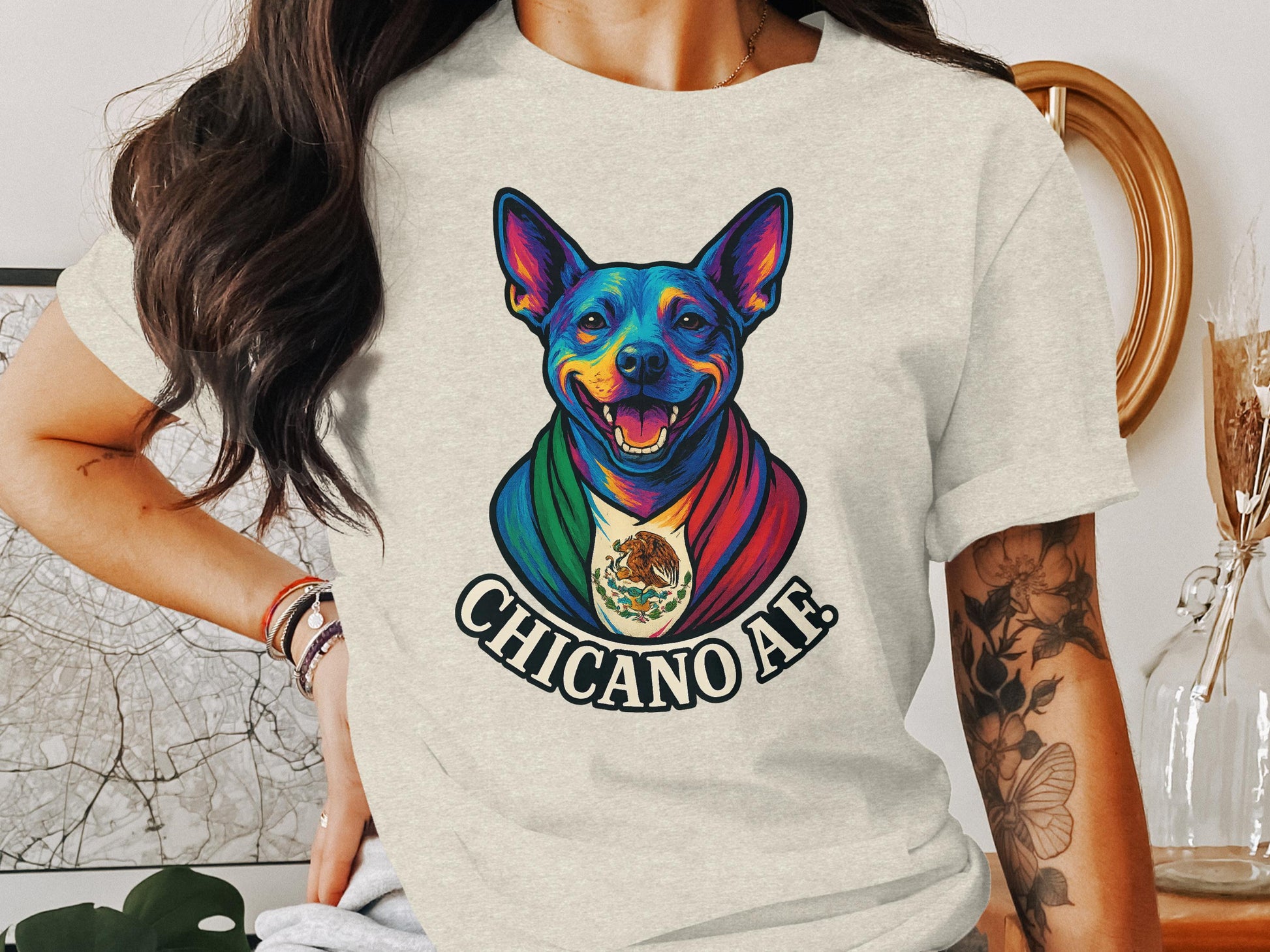 Colorful Dog Drawing Graphic Chicano AF T-shirt product type