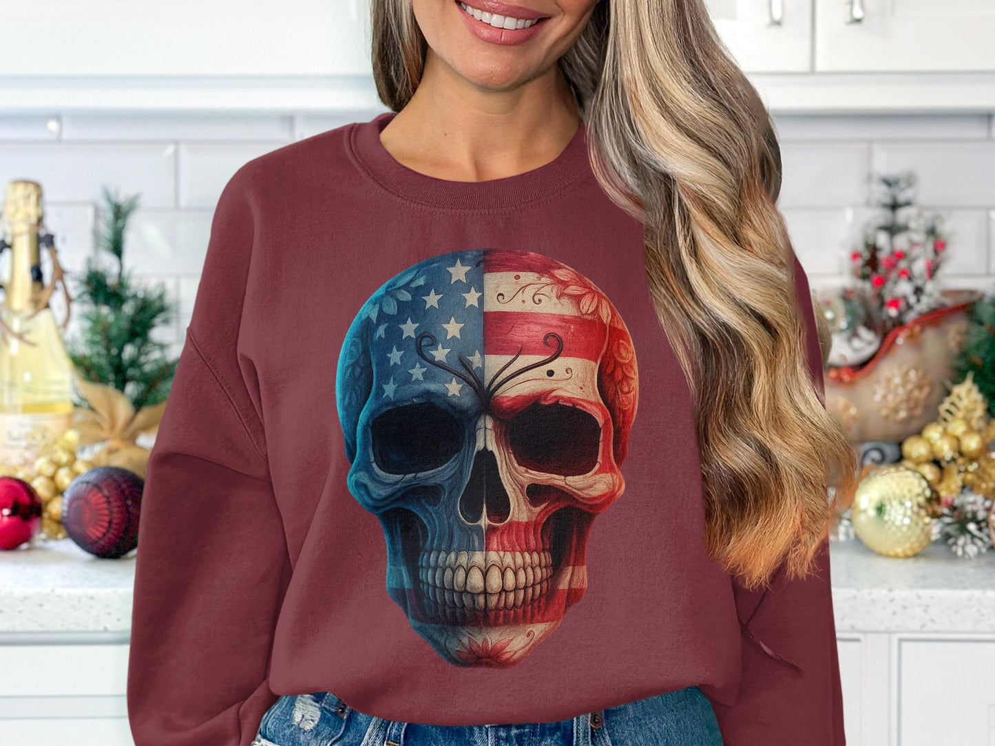 American Flag Skull Graphic Sweatshirt product type