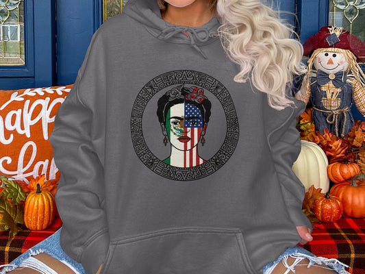 Frida Kahlo with American Flag Design Hoodie product