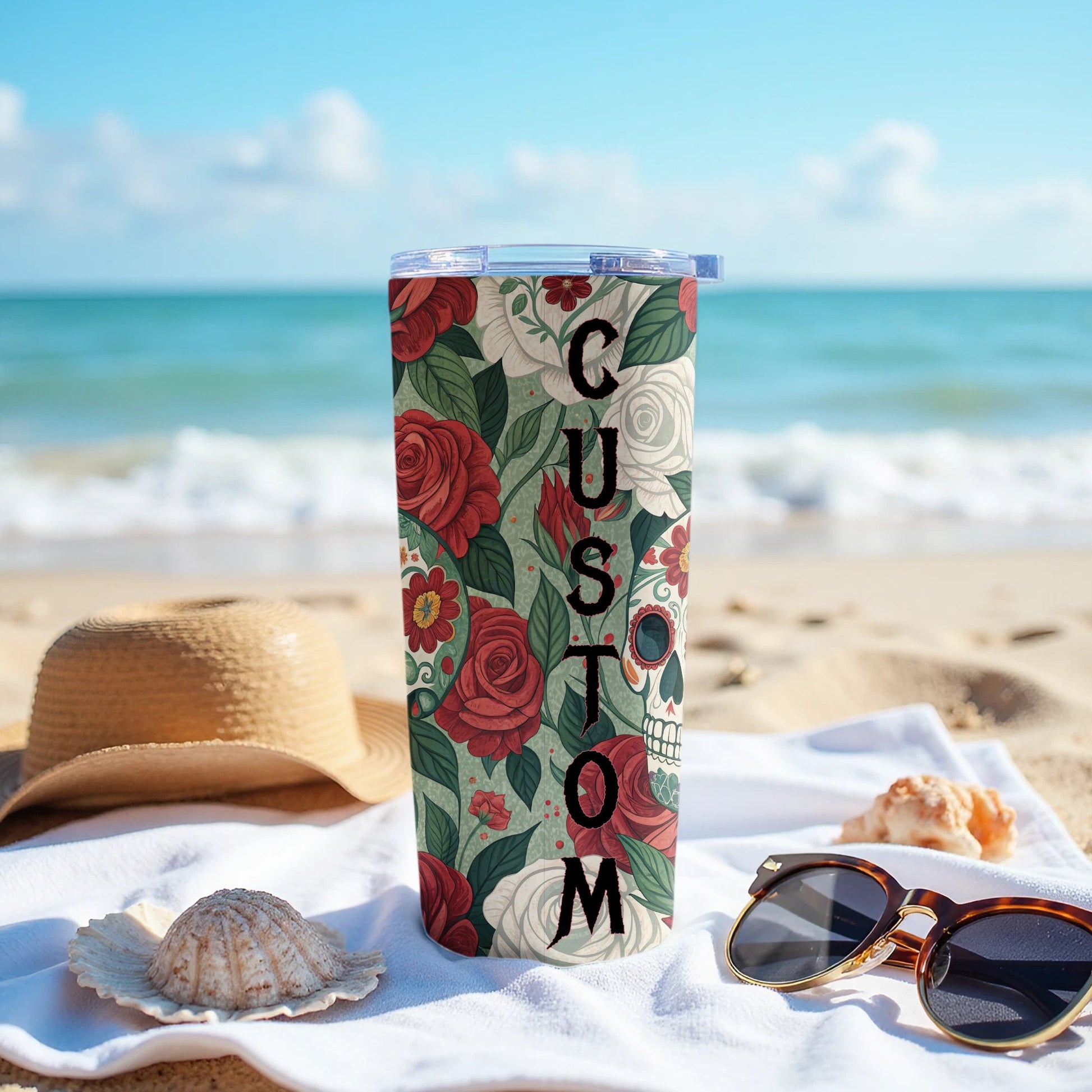 Personalized Custom Floral Skull Tumbler product type