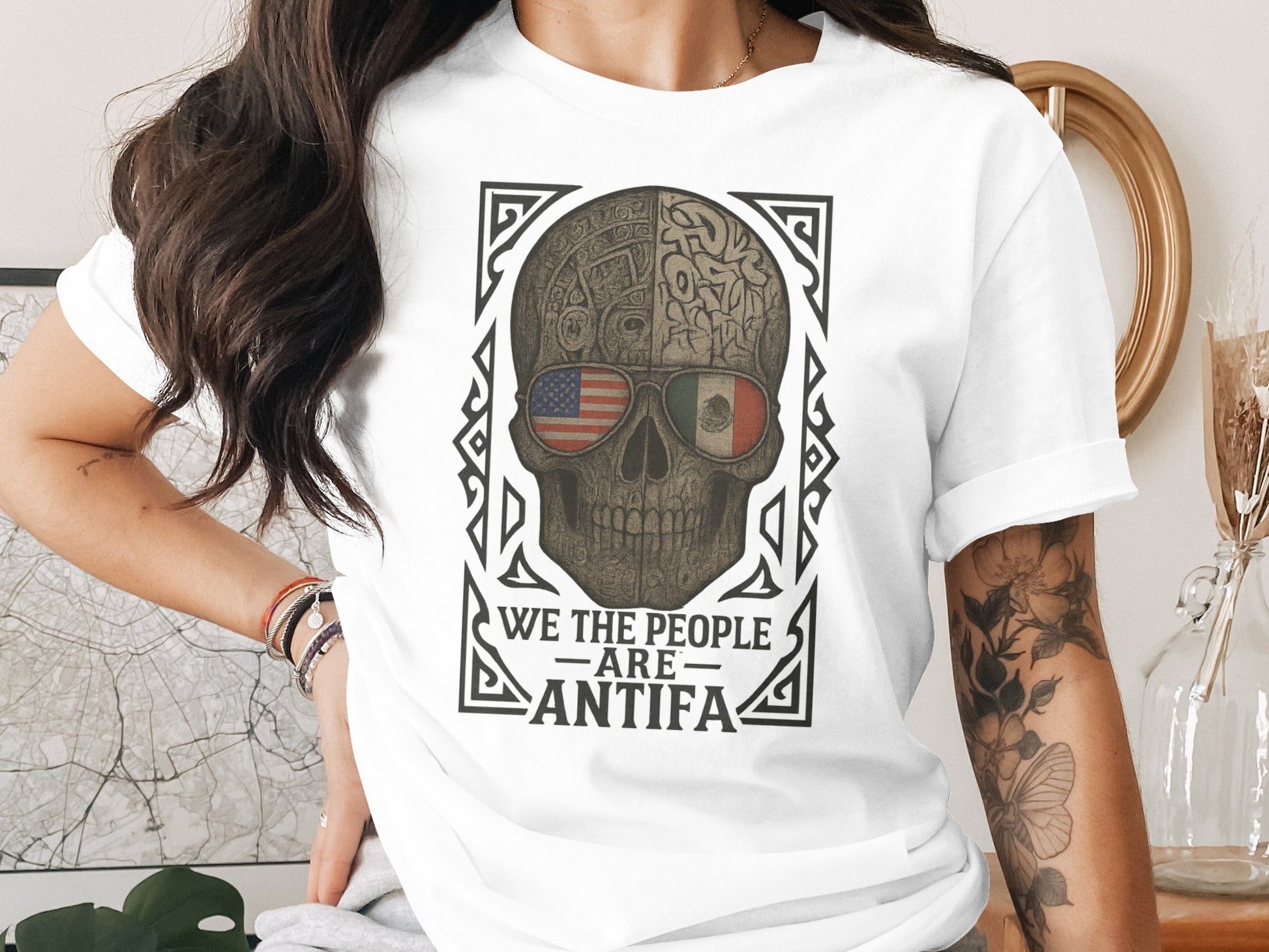 We The People Are Antifa Skull Design Graphic Tee
