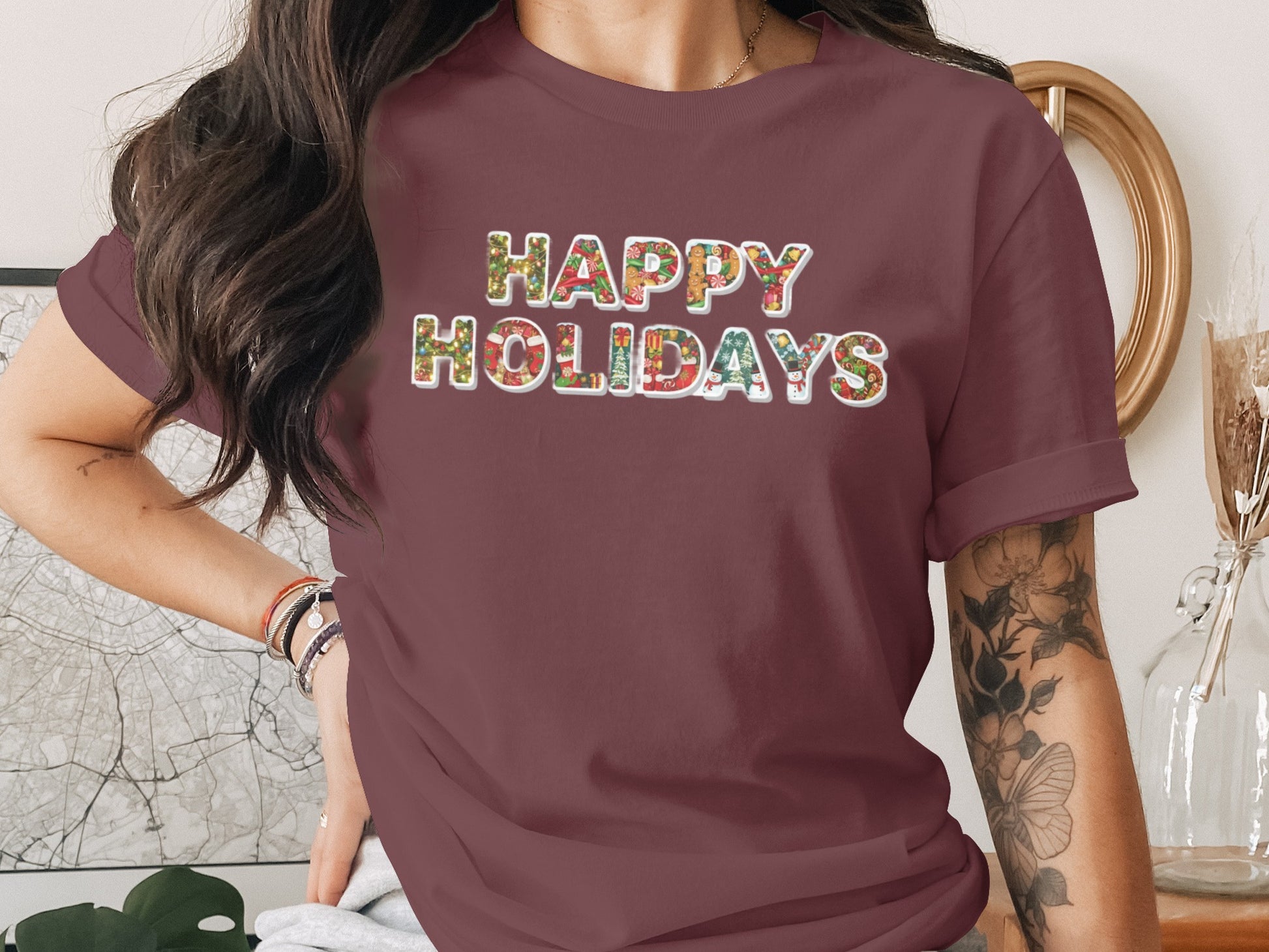 Festive Happy Holidays Graphic Tee Shirt Apparel