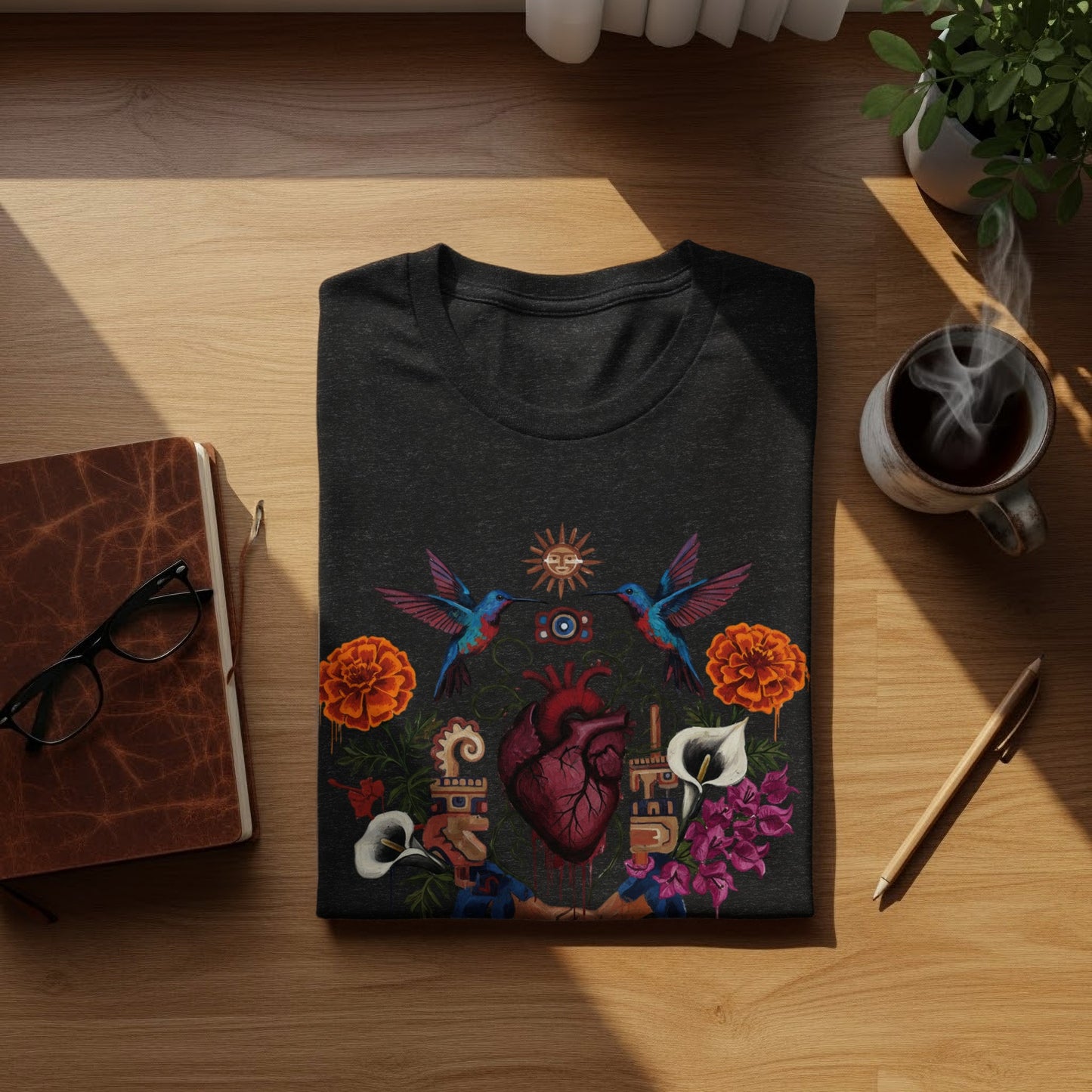 Vibrant Hummingbird Heart Mayan Symbols Flowers product type
