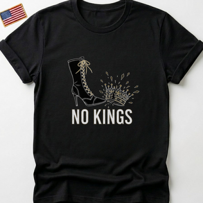 No Kings Statement T-Shirts, Powerful Boot Crushing Crown Design, Anti Monarchy, Feminist Rebellion, Edgy Graphic Tee