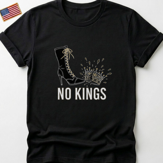 No Kings Statement T-Shirts, Powerful Boot Crushing Crown Design, Anti Monarchy, Feminist Rebellion, Edgy Graphic Tee