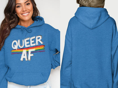 QUEER AF Rainbow Hooded Pullover Sweatshirt product type