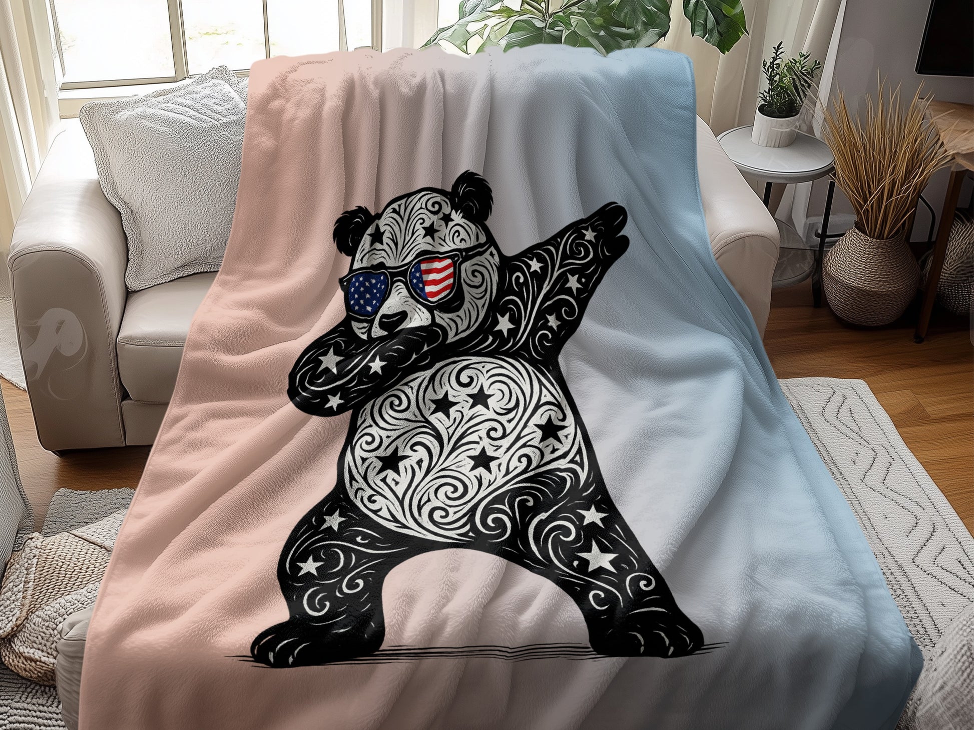 Dabbing Panda with USA Flag Sunglasses Blanket product type