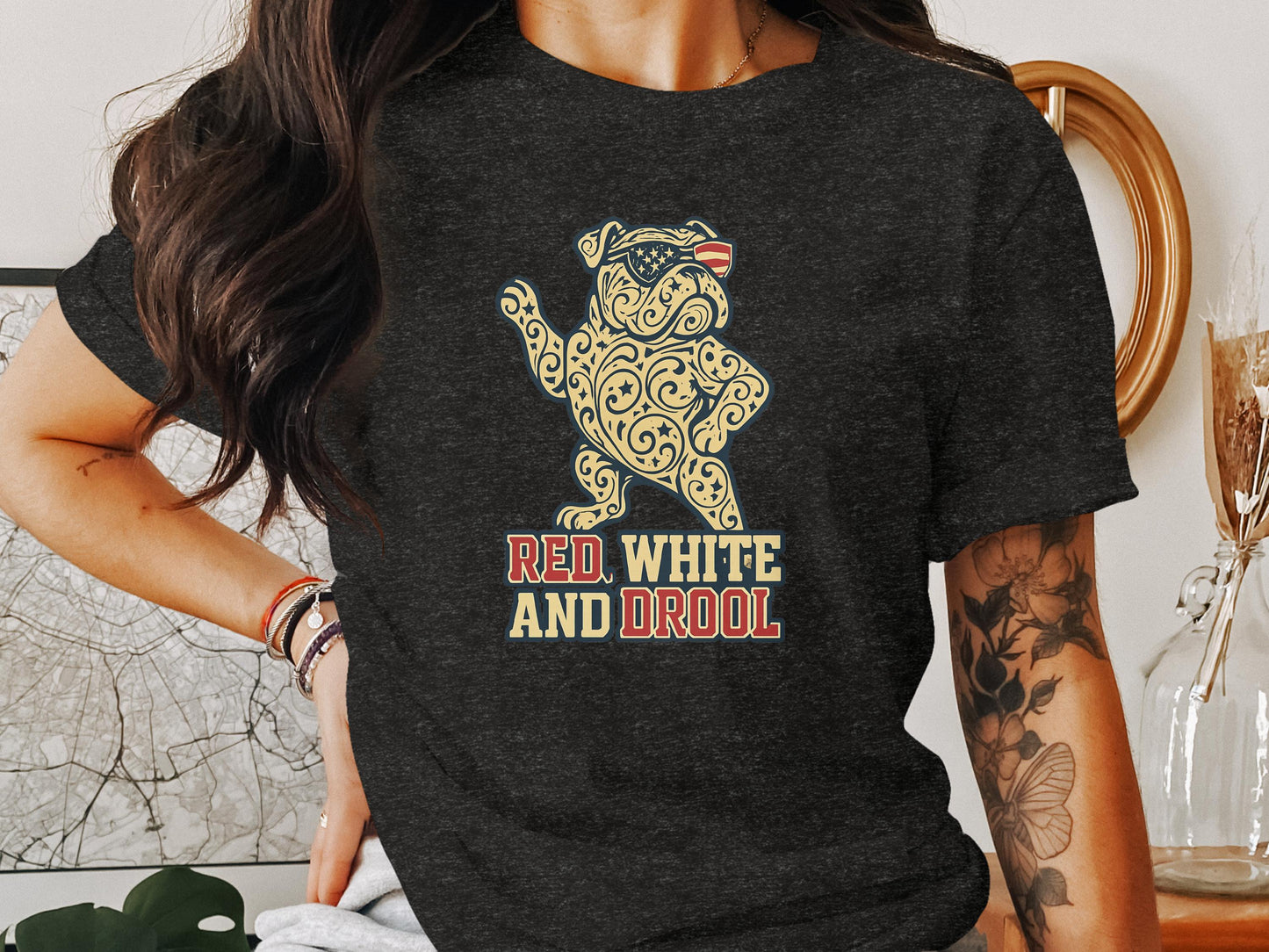 Red White and Drool Graphic Bulldog T-shirt product