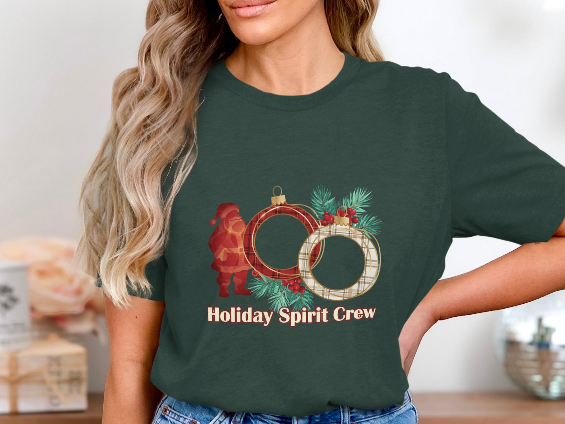 Festive Holiday Spirit Crew Graphic Printed T-shirt