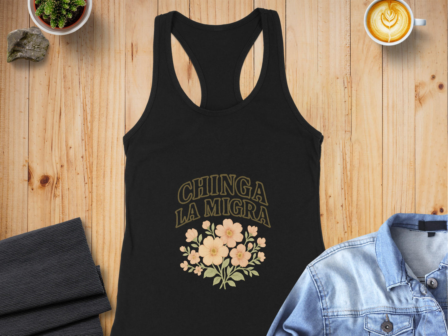 Chinga La Migra Tank Top with Floral Design product