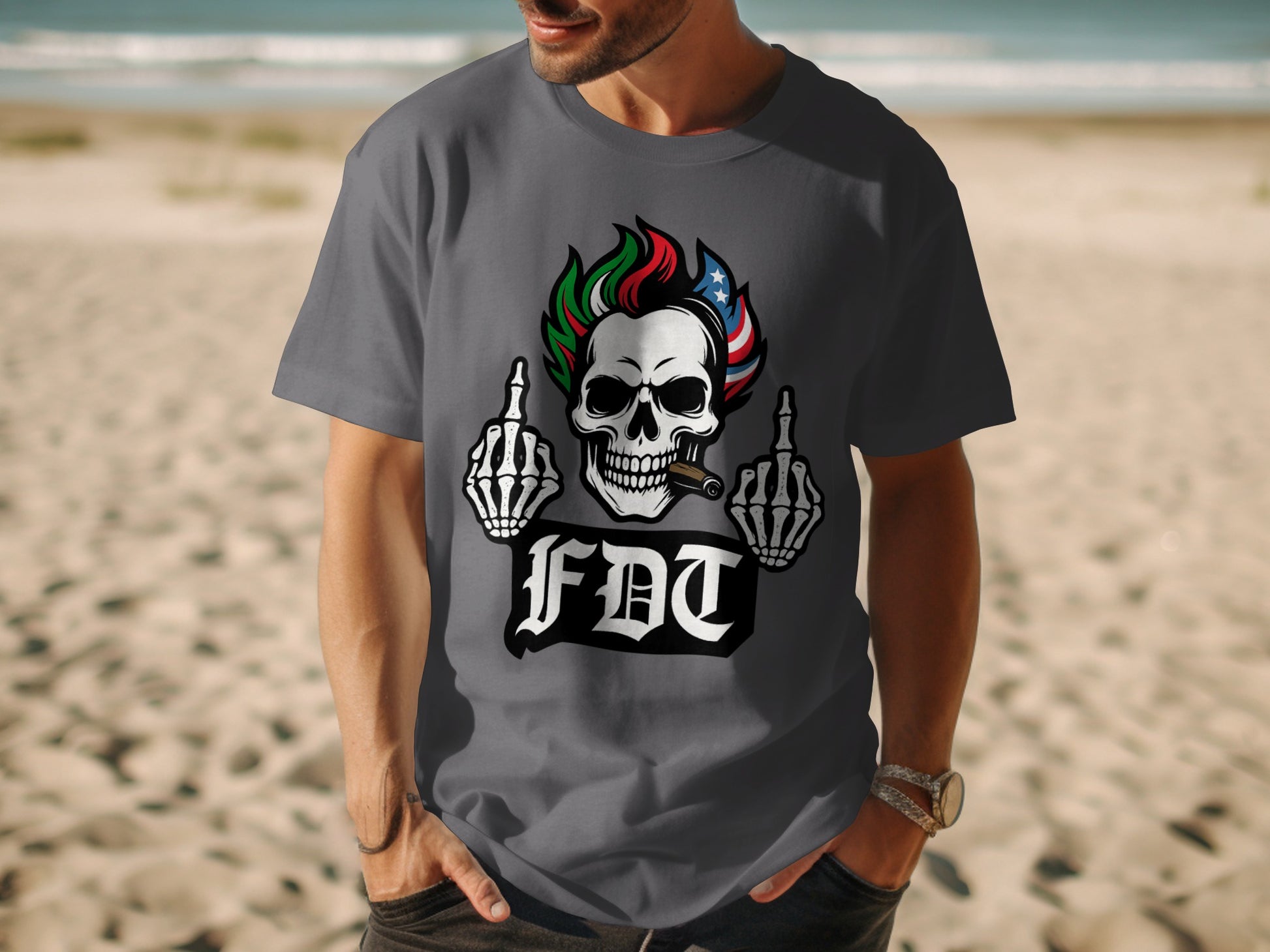 Skull With Colorful Hair FDT Hand Gesture Shirt product type