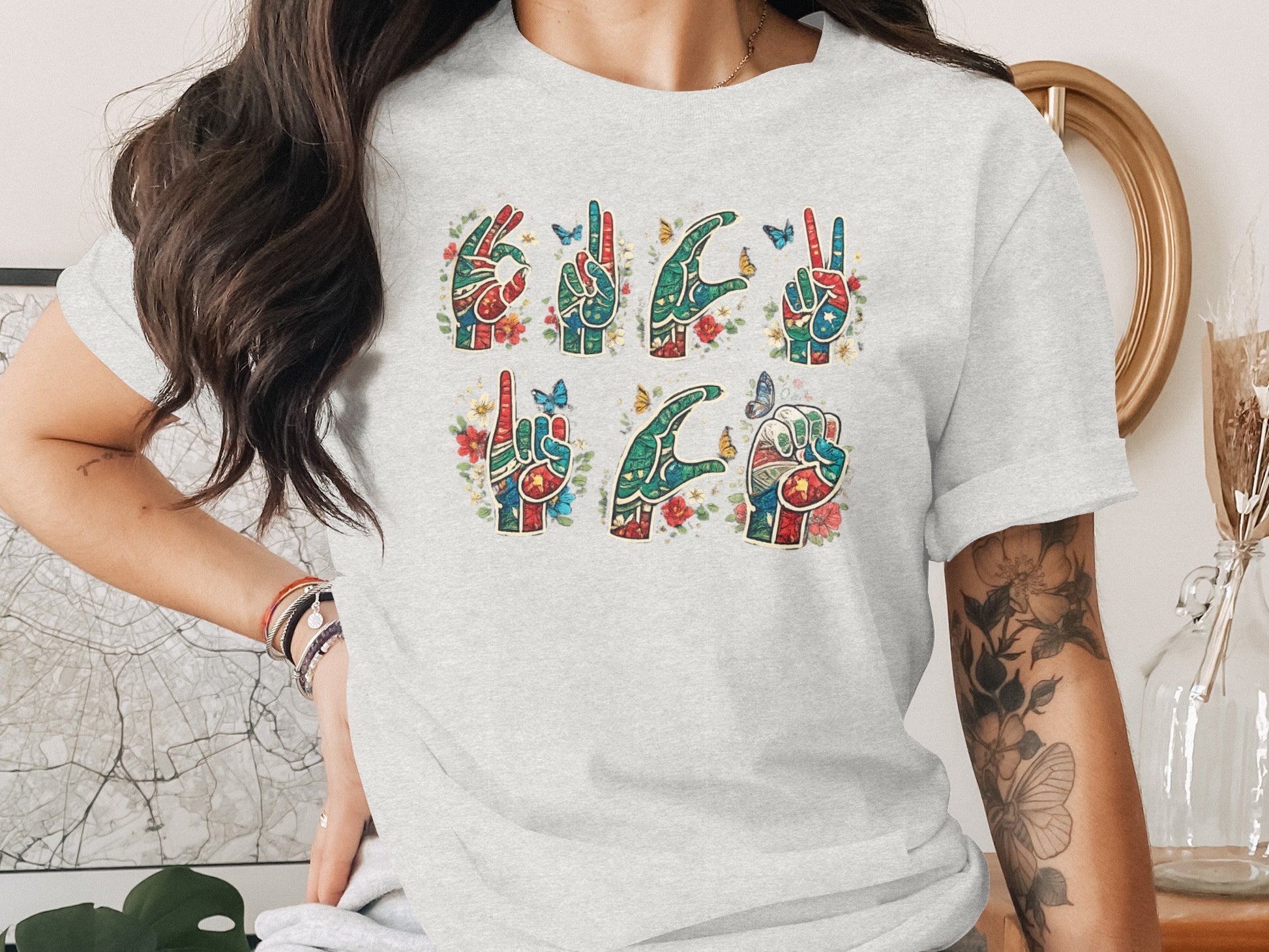 Colorful Hand Sign Language Art Design T-Shirt