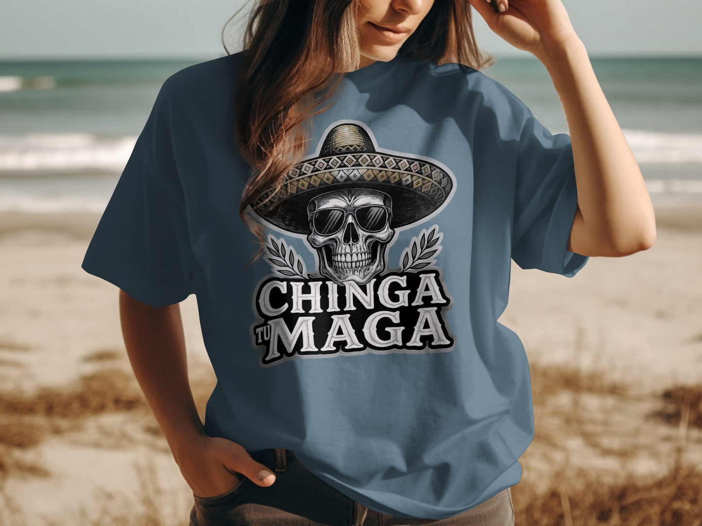 Chinga Tu Maga Skull Graphic Unisex Casual Shirt product