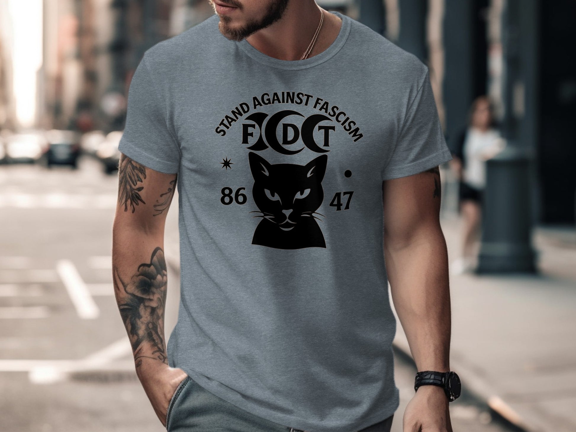 Stand Against Fascism T-Shirt Black Cat Design