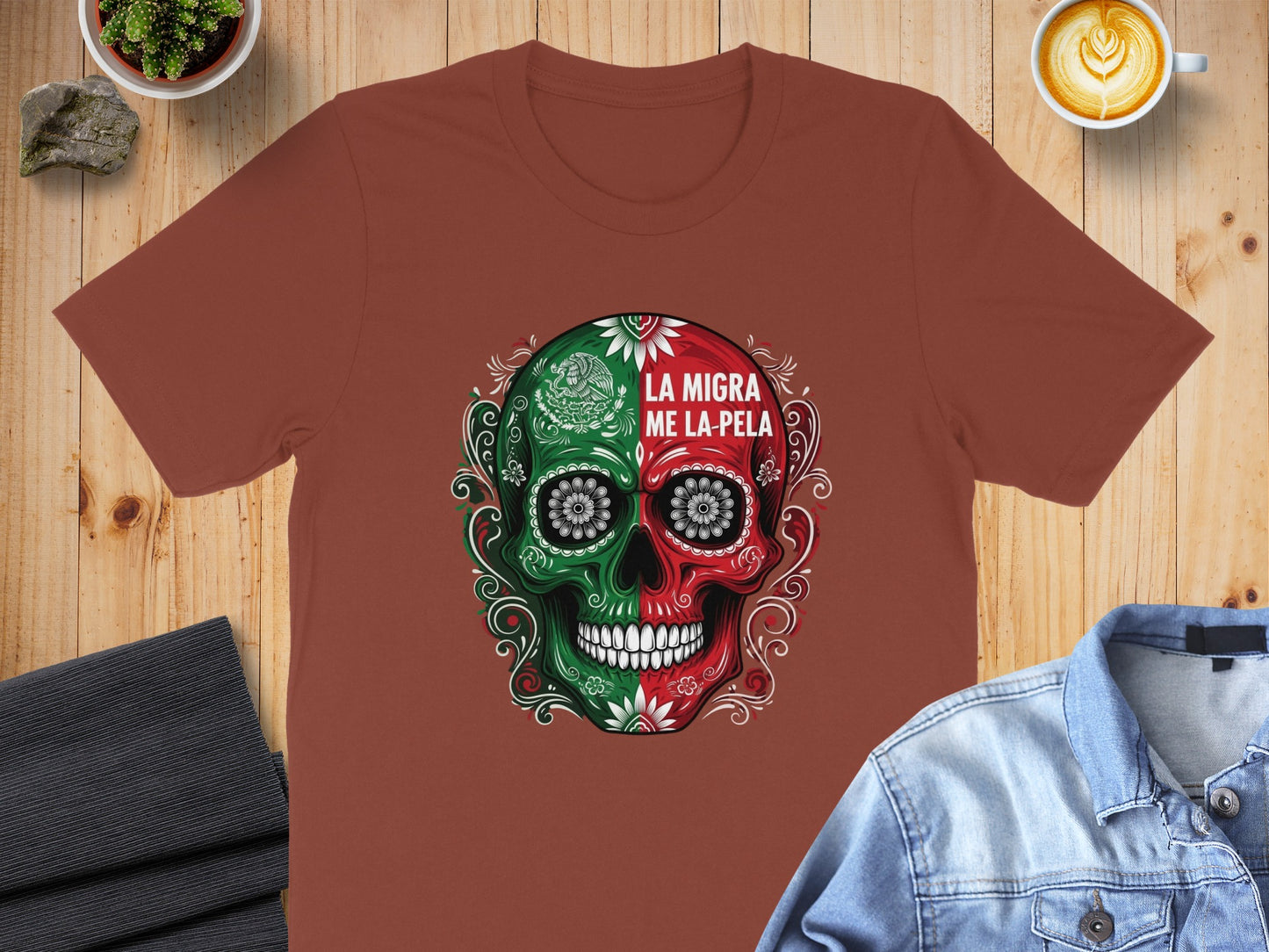 La Migra Me La Pela Skull Graphic Design T-Shirt product type