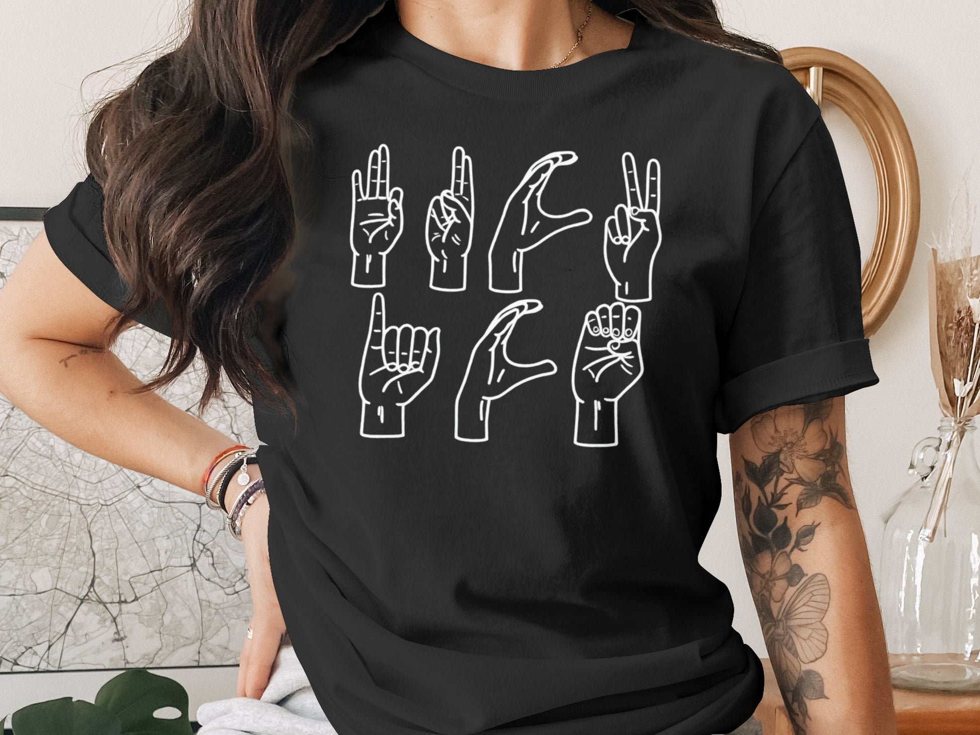 Sign Language Hand Gesture Graphic Printed T-shirt