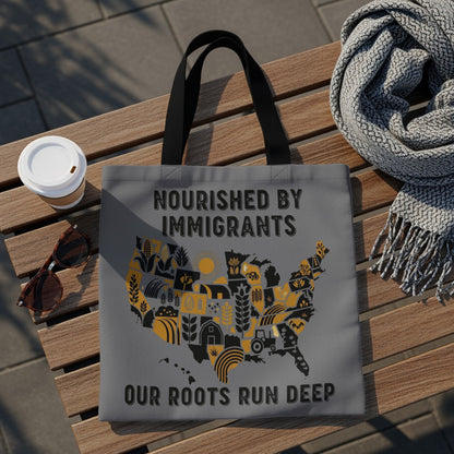 Tote bag featuring a map of the United States with agricultural icons and text.
