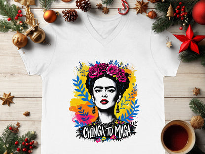 Chinga Tu Maga Graphic V-Neck T-Shirt