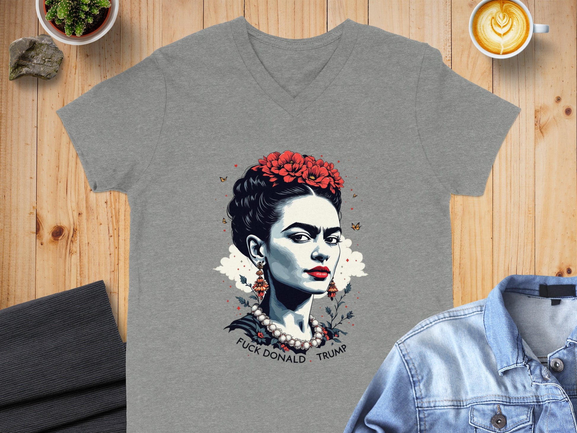Stylish V-neck featuring unique illustrated design