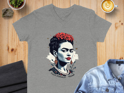 Stylish V-neck featuring unique illustrated design