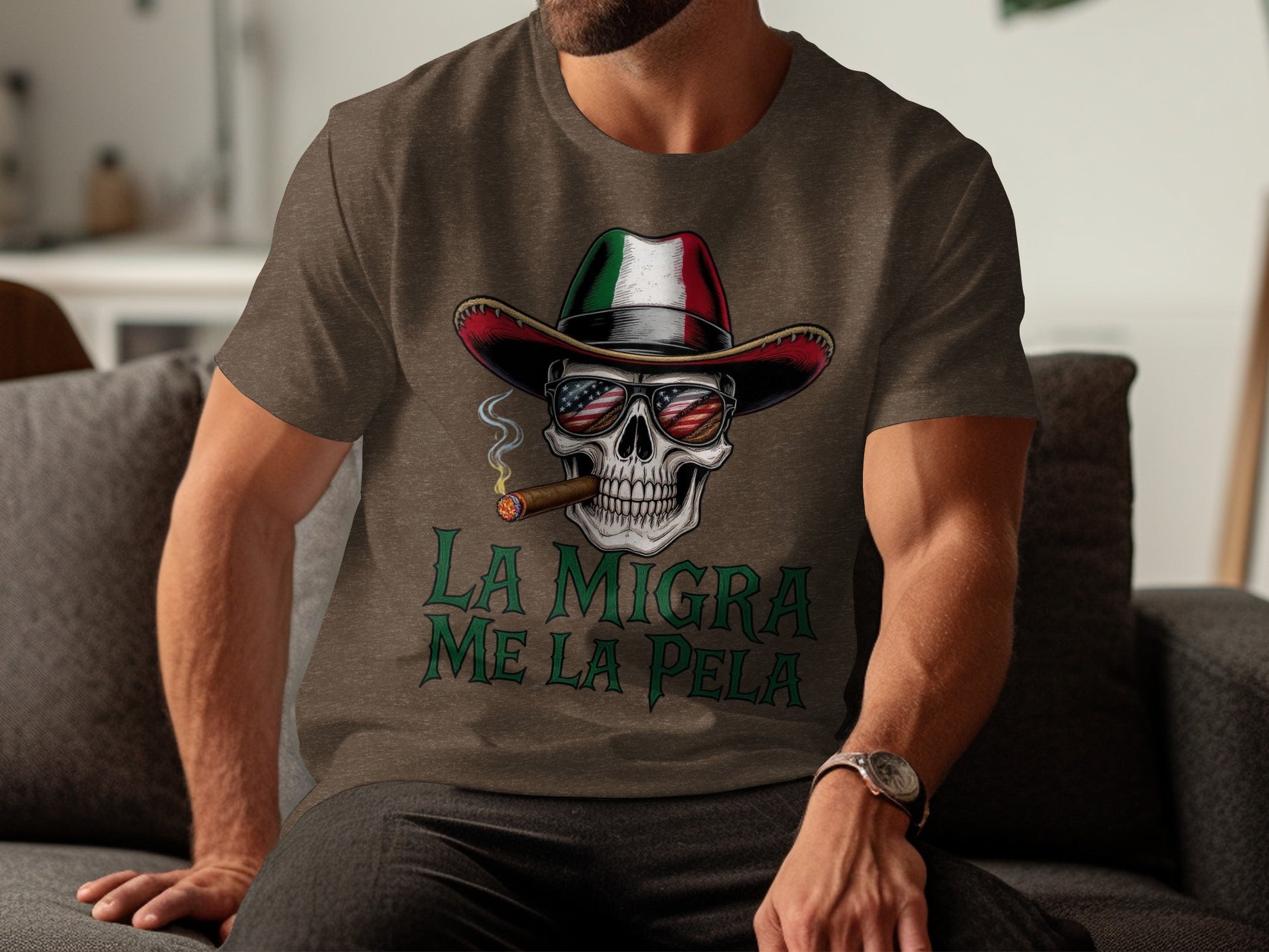La Migra Me La Pela Skull Smoking Cigar Shirt product