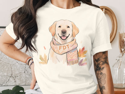 Happy Labrador with Fall Scarf Graphic T-Shirt