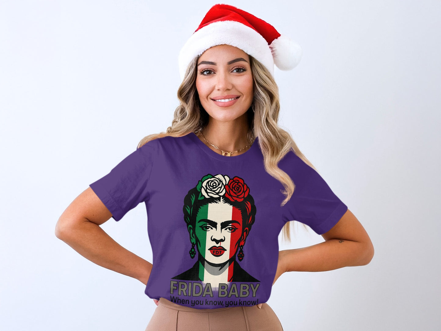Frida Baby Graphic Tee with Festive Santa Hat Design