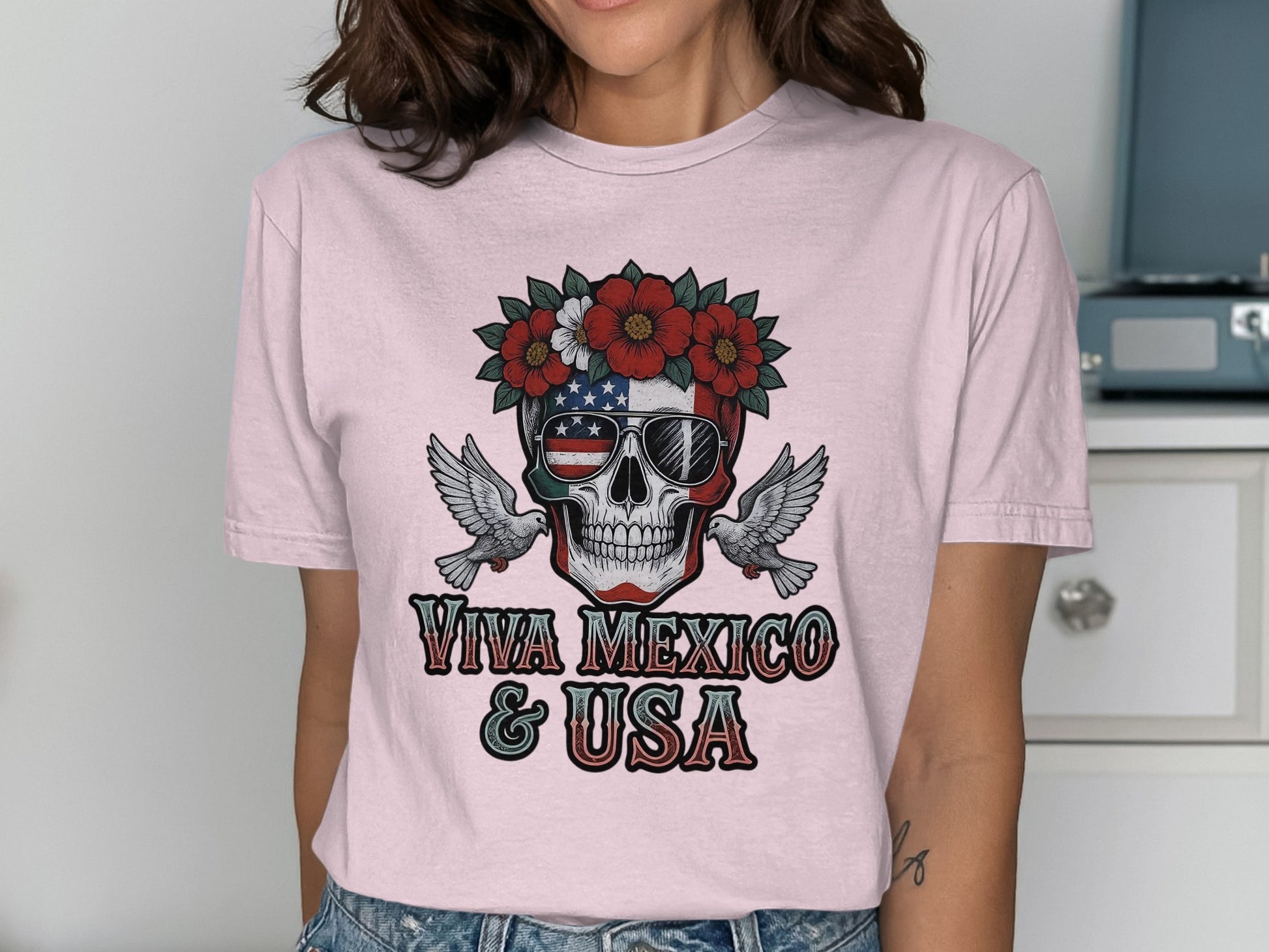 Viva Mexico and USA Skull Graphic T-shirt product type