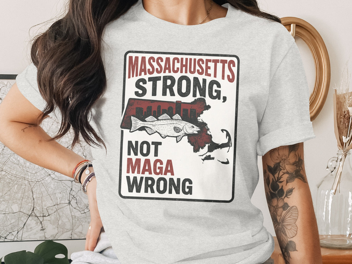 Massachusetts Strong Not Maga Wrong Graphic T-Shirt product