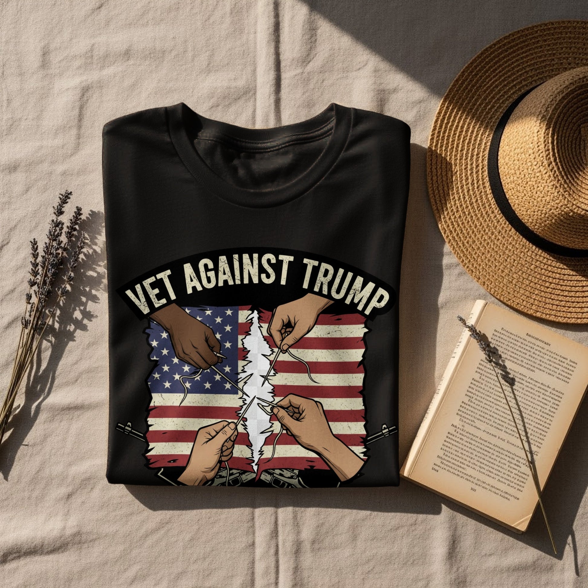 Vet Against Trump Flag Tearing Graphic Tee product