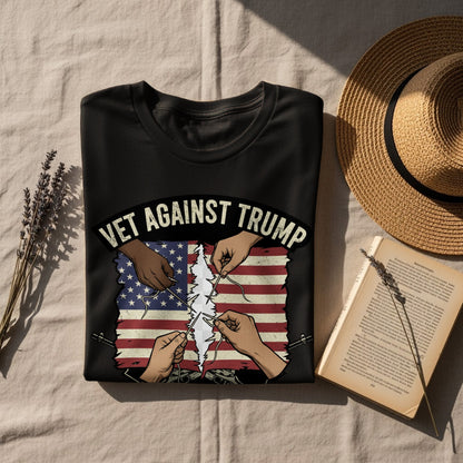 Vet Against Trump Flag Tearing Graphic Tee product