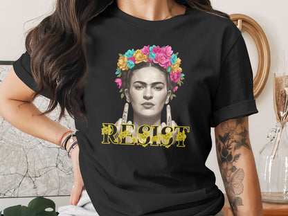 Frida Kahlo Resist Design With Floral Headpiece T-Shirts