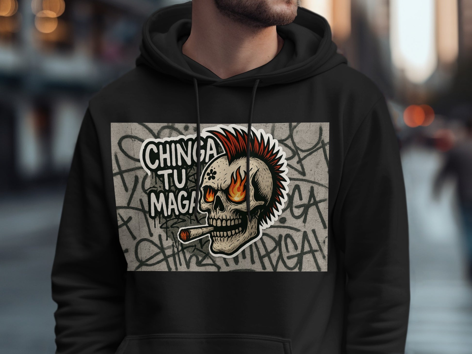 Edgy Skull with Spiked Hair Urban Hoodie product type