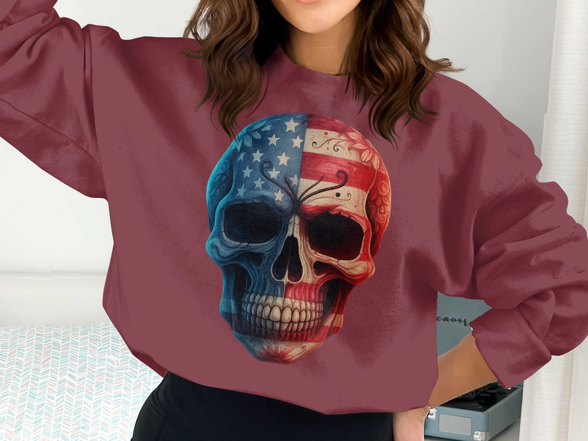 American Flag Skull Printed Oversized Sweatshirt product type