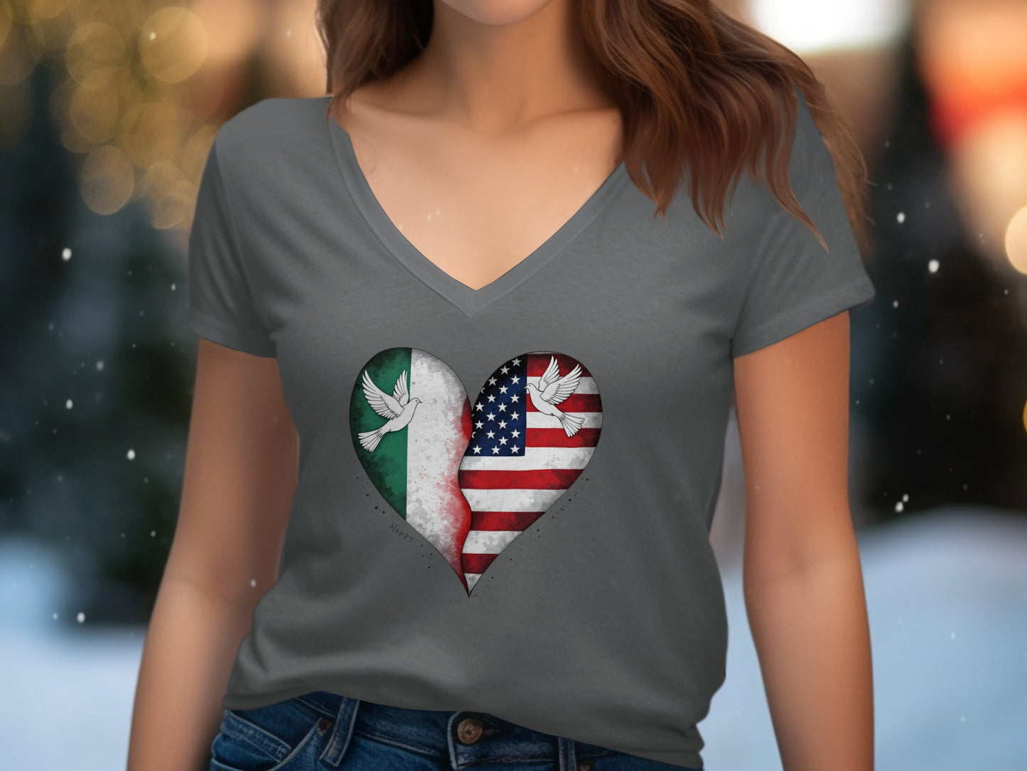 Heart Shaped Flags With Doves V Neck T Shirt product