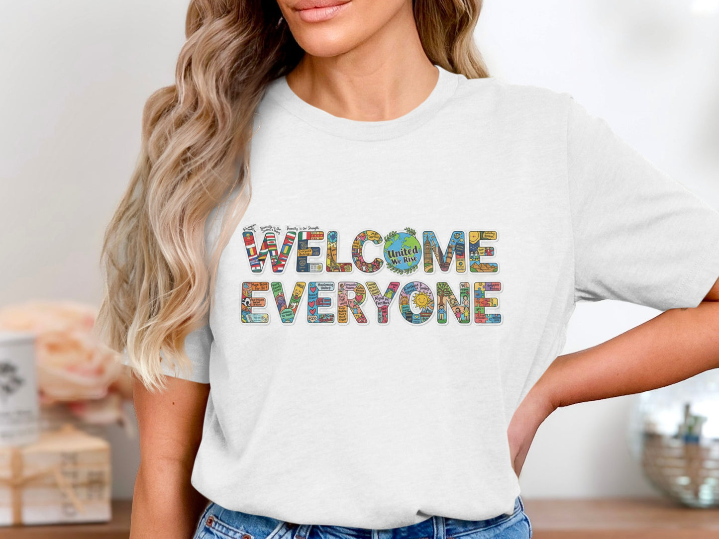 Welcome Everyone Colorful Graphic Design Shirt