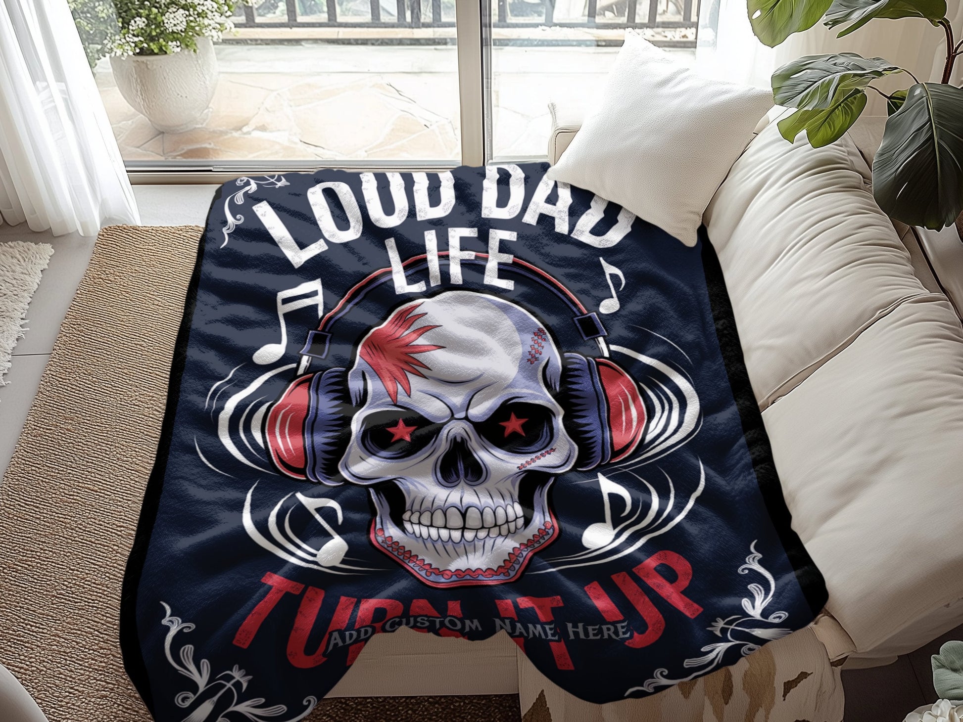 Loud Dad Life Turn It Up Skull Graphic Blanket product