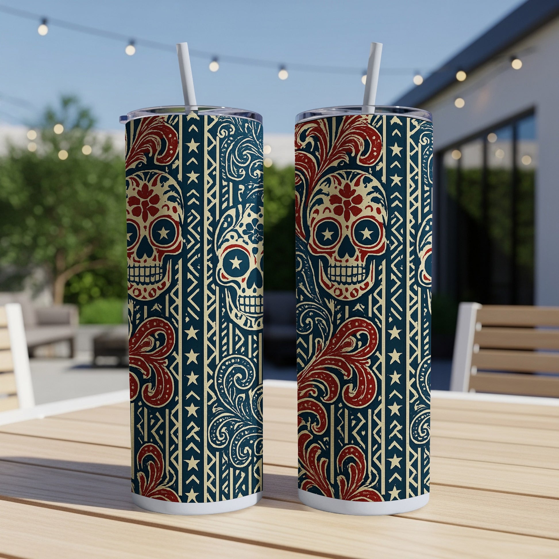 Patriotic Day of the Dead Skull Design Tumbler product