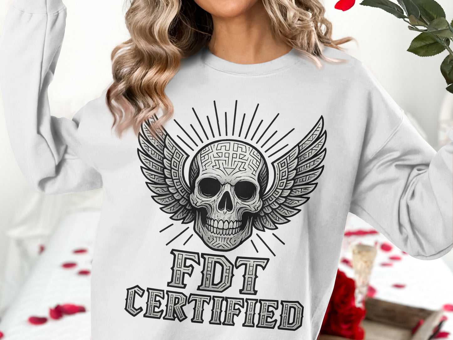 FDT Certified Skull with Wings Graphic Sweatshirt