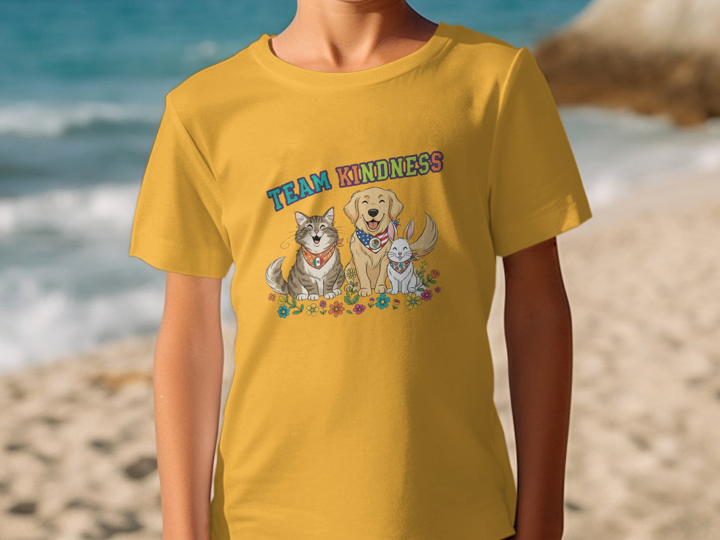 Team Kindness Cute Animals Yellow T-shirt