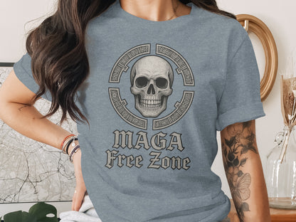 MAGA Free Zone Skull Graphic Tee Shirt