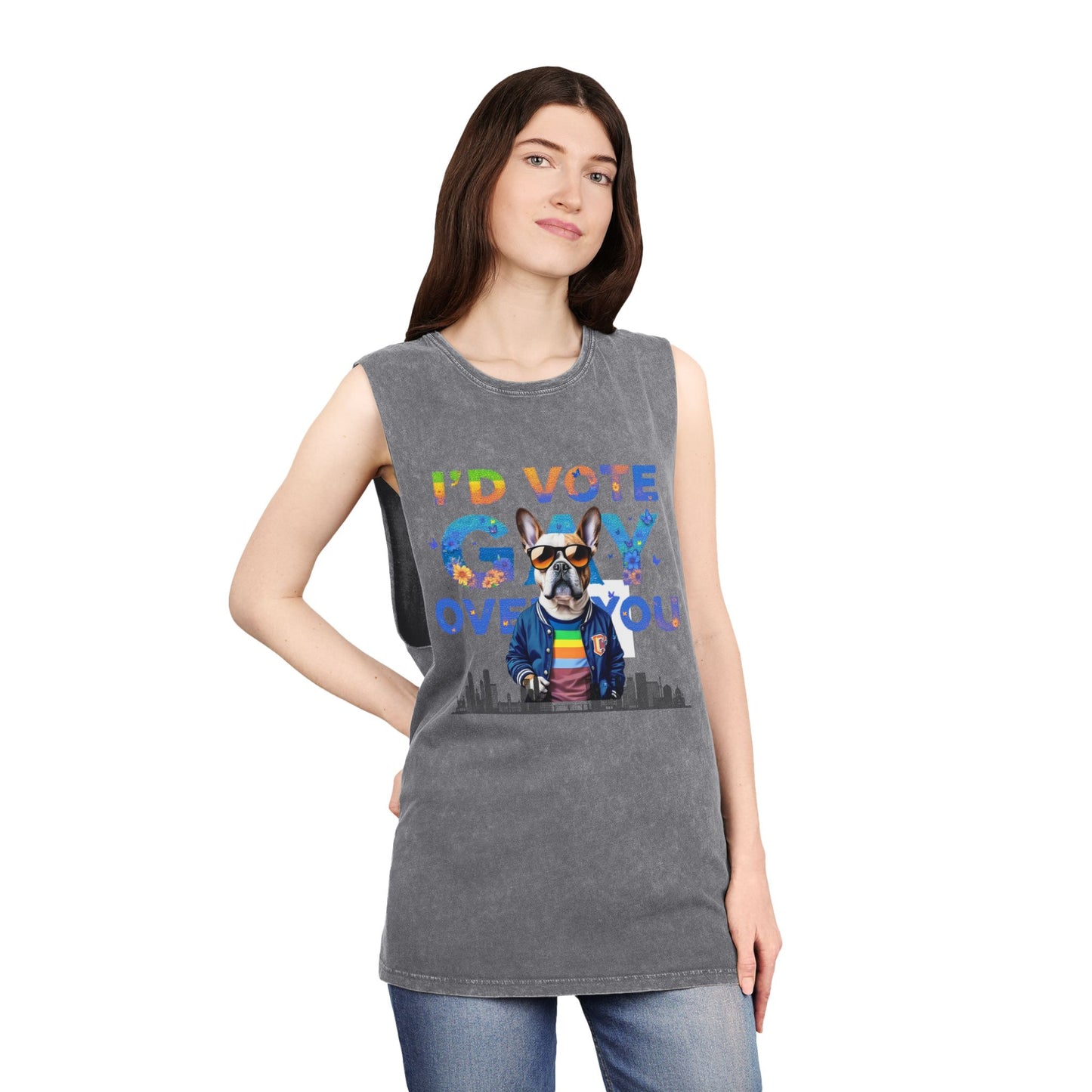 Vote Gay Over You Stonewash Tank Top, LGBTQ+ Pride Apparel, Unisex Summer Shirt, Festival Wear, Gift for Allies