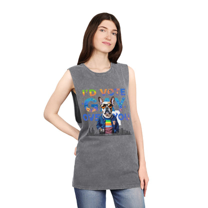Vote Gay Over You Stonewash Tank Top, LGBTQ+ Pride Apparel, Unisex Summer Shirt, Festival Wear, Gift for Allies