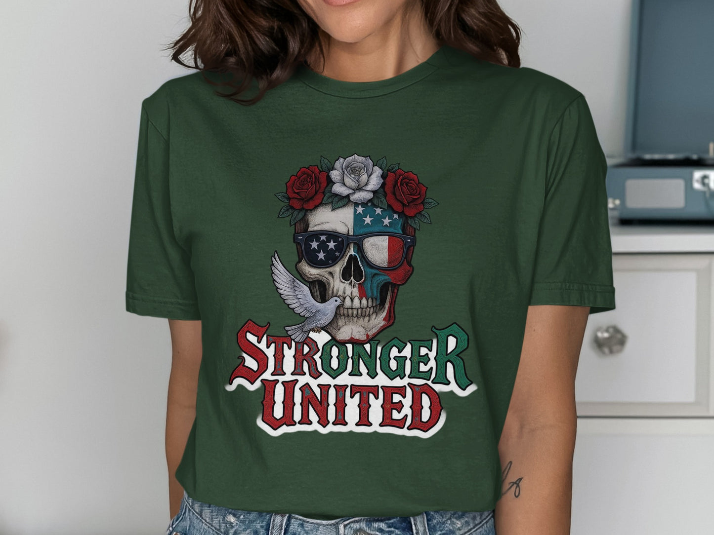 Stronger United Skull Graphic Print Tee Shirt Product