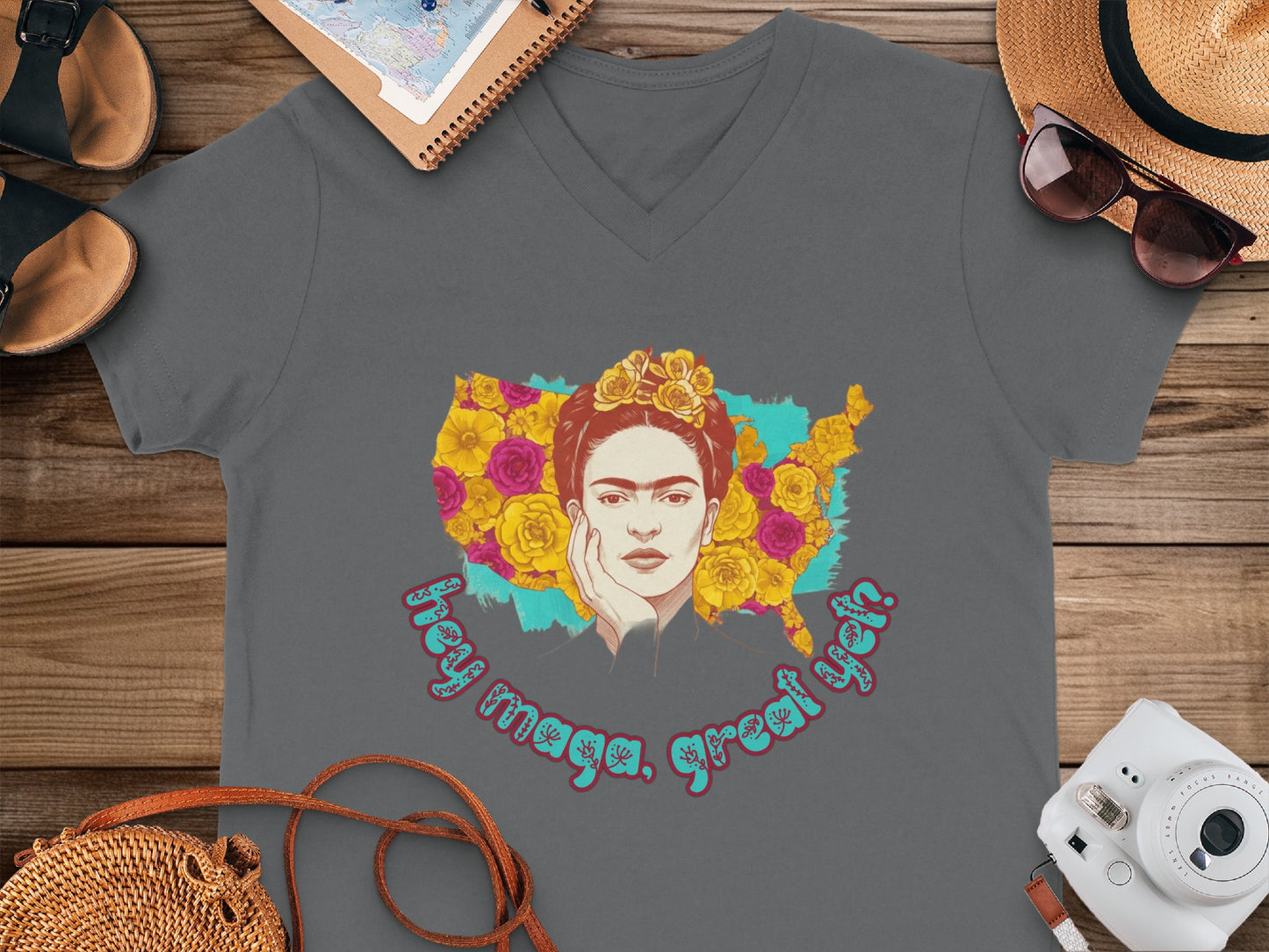 Frida Kahlo inspired graphic tee grey tshirt