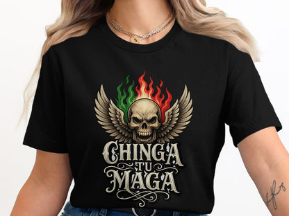 Chinga Tu Maga Winged Skull Graphic Design T-shirt product type
