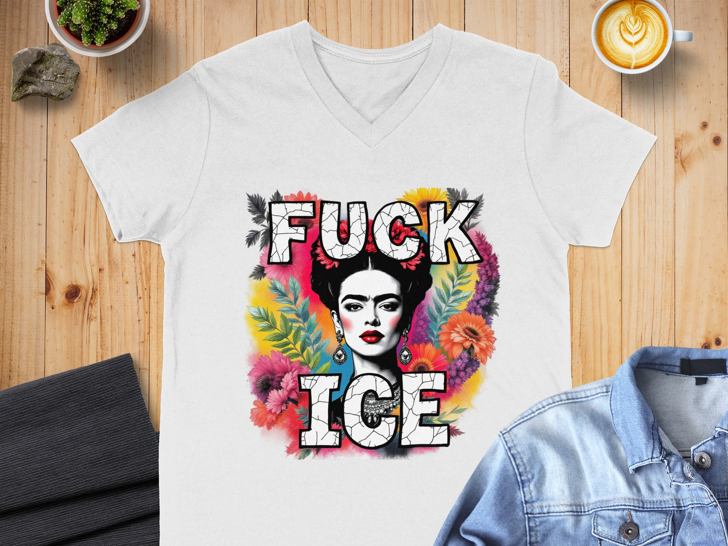 FUCK ICE Frida Kahlo Graphic V-neck T-shirt