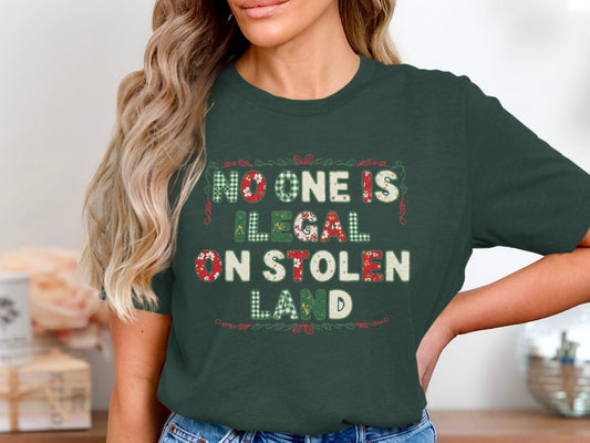 No One Is Illegal On Stolen Land t-shirt
